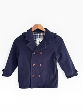 Janie & Jack Navy Blue Double Breasted Coat Jacket Hooded Size 6